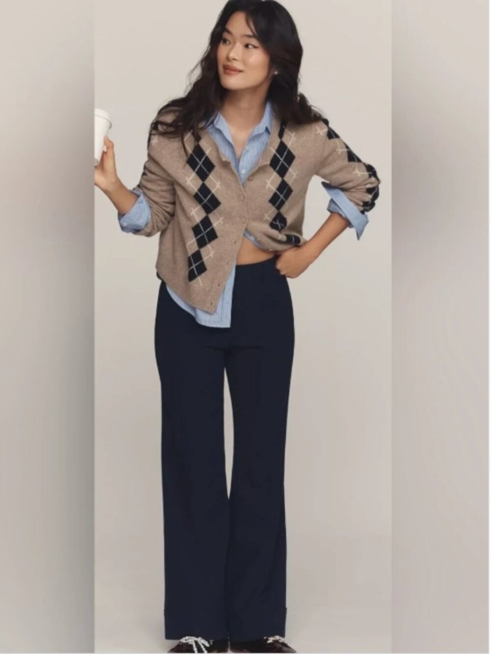NWT Anthropologie Maeve Knit Cuffed Flare Pants Navy